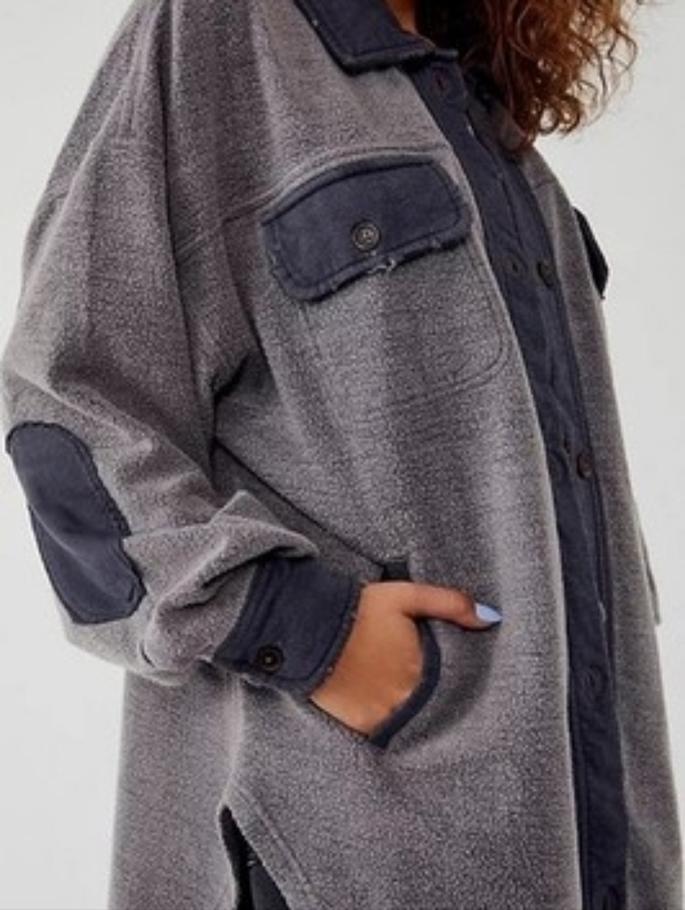 Free People We the Free Ruby Fleece Shirt Jacket Oversized Blue S - Picture 2 of 7